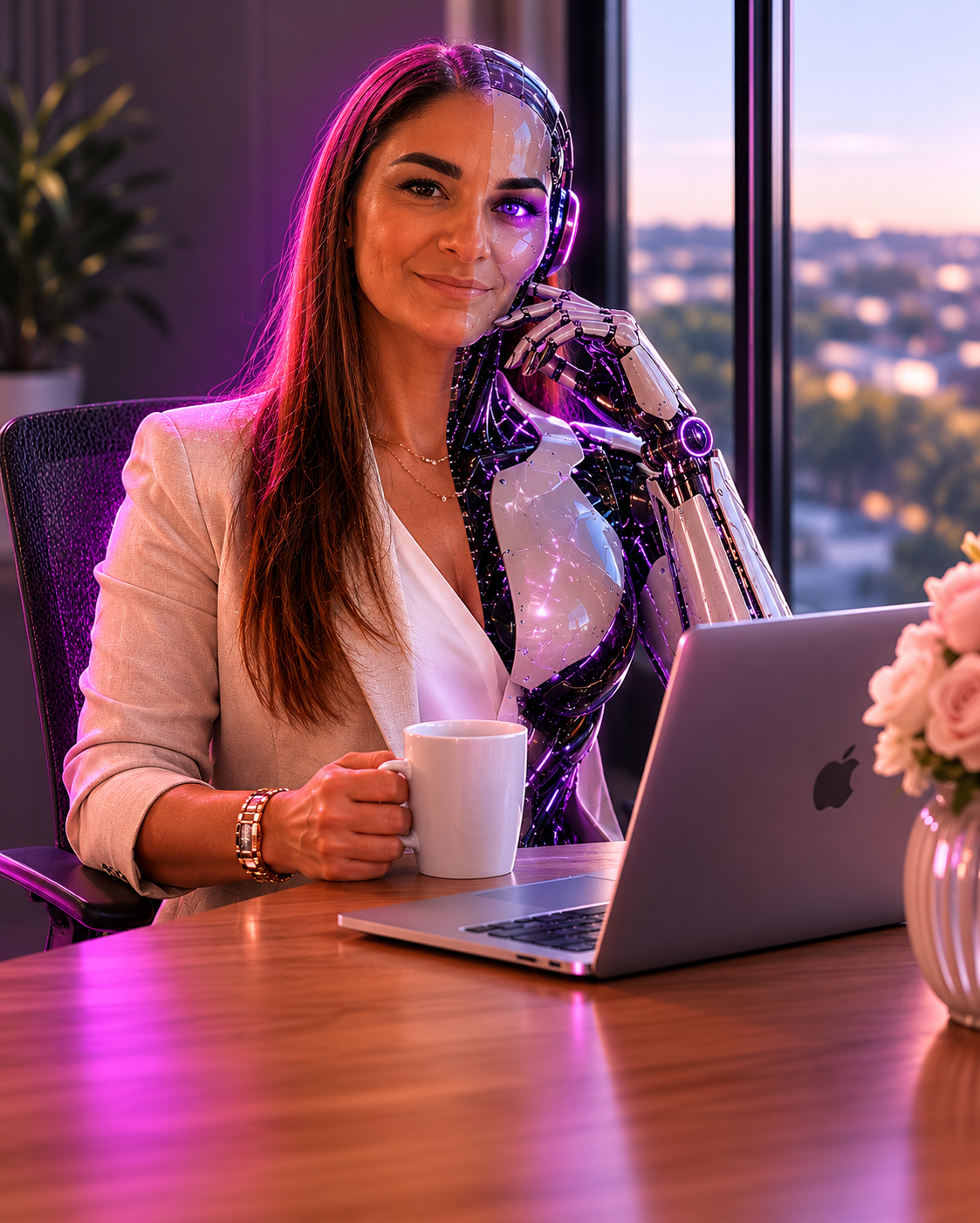 Creator working with AI on her laptop