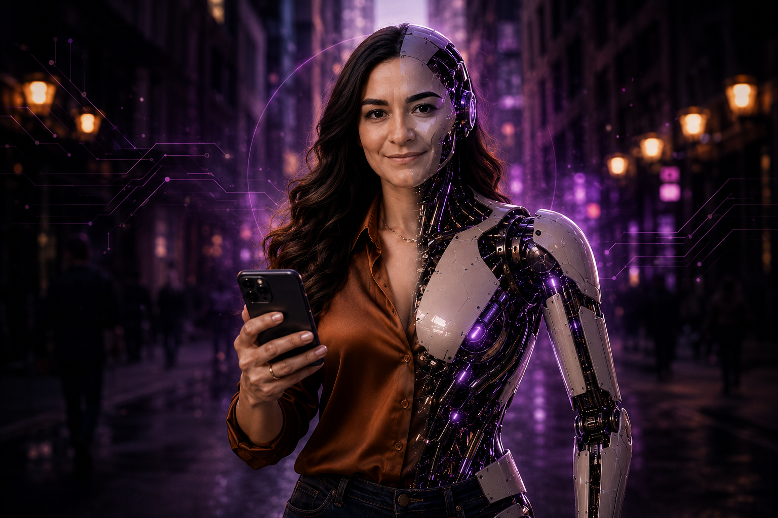 Feminine creator with AI elements